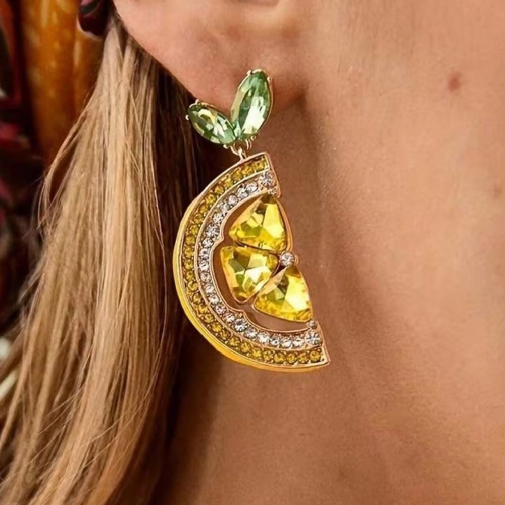 Anthropologie Amalfi Positano lemon Yellow and Green Crystal Earrings